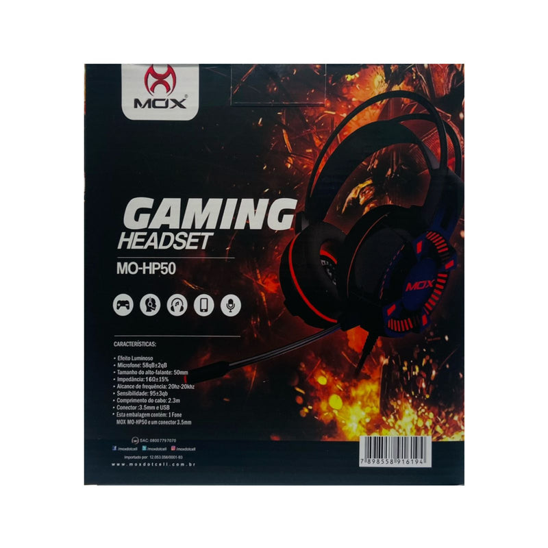 Fone Headset Gamer Mox Com Fio Conector P3 USB