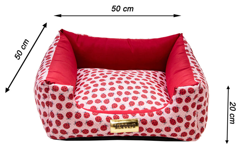 Cama Quadrada para Cachorro ou Gato Luppet Vermelho Joaninha