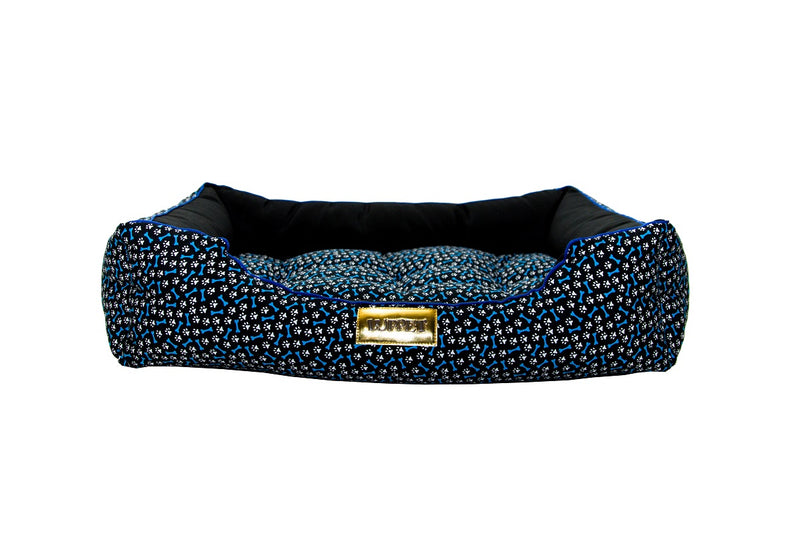 Cama Retangular para Cachorro ou Gato Luppet Luxo Preto Ossinhos Tamanho:M