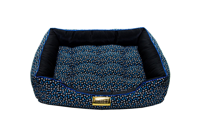 Cama Retangular para Cachorro ou Gato Luppet Luxo Preto Ossinhos Tamanho:M