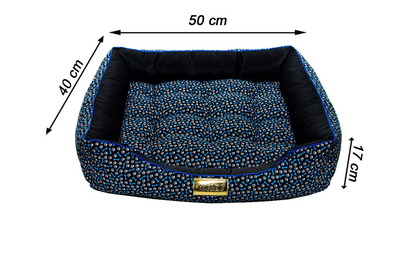 Cama Retangular para Cachorro ou Gato Luppet Luxo Preto Ossinhos Tamanho:M
