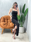 Vestido Midi em Malha Romantic de Alça e Plissado Chaiene Ref. 1745