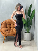 Vestido Midi em Malha Romantic de Alça e Plissado Chaiene Ref. 1745