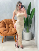 Vestido Midi em Malha Romantic de Alça e Plissado Chaiene Ref. 1745