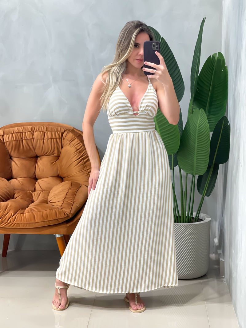 Vestido Midi em Duna com Decote e Amarração Maiara Ref. 1776